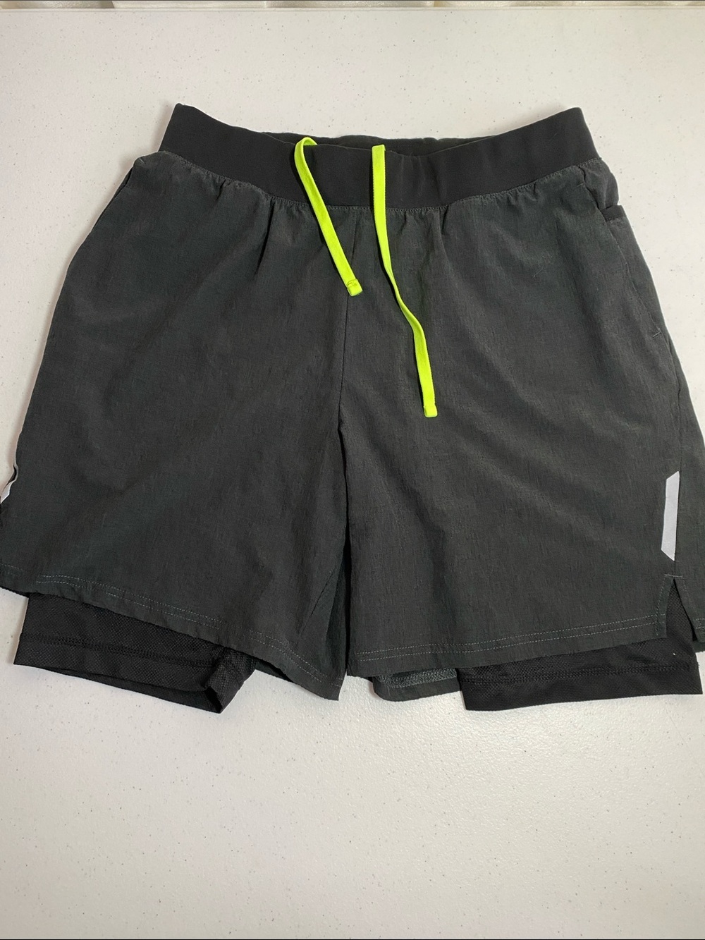 Champion Men's Black Layered Running Shorts with Reflective Accents